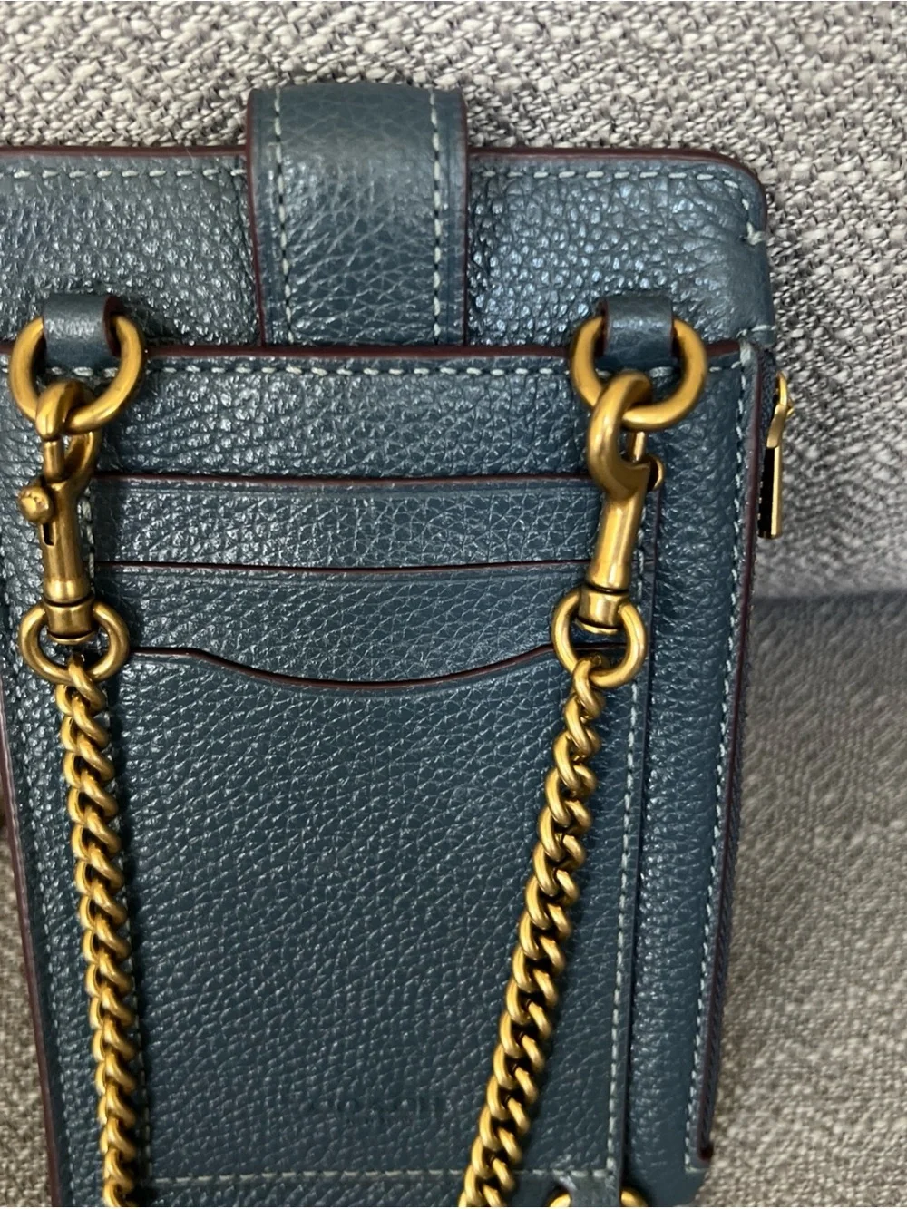Coach Women's Turnlock Pebbled Leather Phone Crossbody Bag - Blue  & Gold Chain